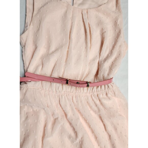 Elle Dress Womens Small Coral Pink Fit & Flare Sleeveless Dotted Belted (A24) - Picture 3 of 9